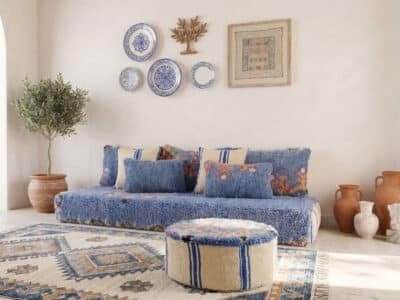 Handmade Vintage Blue Floor Sofa Set - Image 7