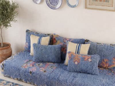 Handmade Vintage Blue Floor Sofa Set - Image 3