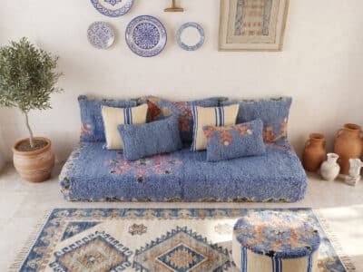 Handmade Vintage Blue Floor Sofa Set - Image 4
