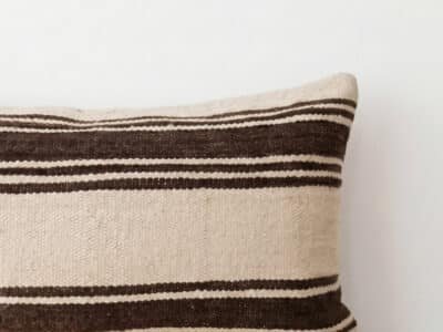 Moroccan Kilim Stripe Lumbar Pillow in Cream and Brown - Image 2