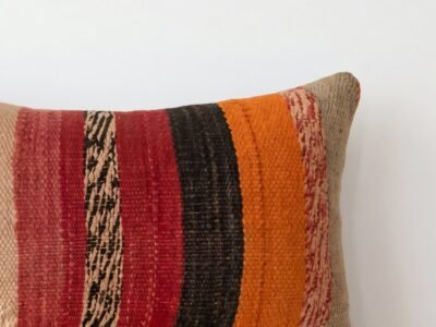 Handwoven Moroccan Kilim Throw Pillow in Burnt Orange Stripes - Image 2