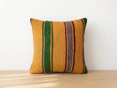 Handwoven Moroccan Kilim Stripe Cushion Cover in Earthy Tones - Image 1