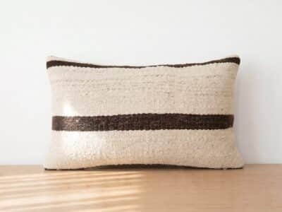 Handwoven Moroccan Kilim Lumbar Pillow in Natural Ecru - Image 1