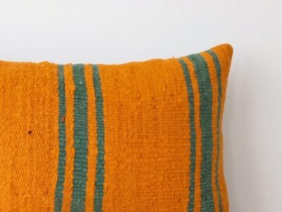 Handwoven Moroccan Berber Lumbar Pillow in Amber and Sage - Image 2