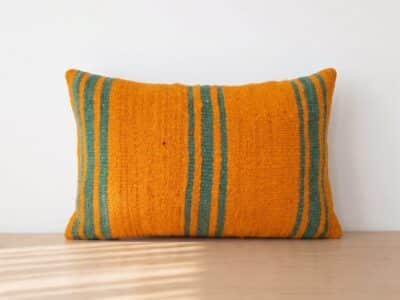 Handwoven Moroccan Berber Lumbar Pillow in Amber and Sage - Image 1