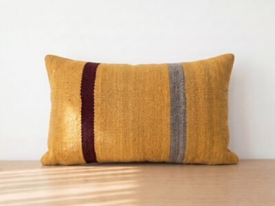 Handwoven Lumbar Pillow in Mustard with Artisan Stripe Detail - Image 1