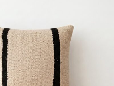 Hand-Woven Kilim Stripe Throw Pillow in Natural Ecru - Image 2