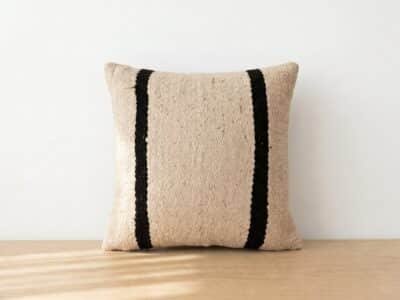 Hand-Woven Kilim Stripe Throw Pillow in Natural Ecru - Image 1