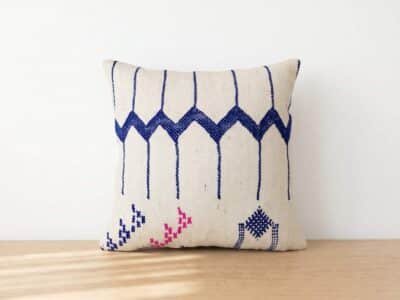 Handwoven Moroccan Embroidered Cushion Cover in Natural Ecru - Image 1