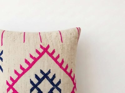 Berber Embroidered Cushion Cover in Natural Woven Cotton - Image 2