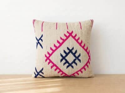 Berber Embroidered Cushion Cover in Natural Woven Cotton - Image 1
