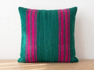 Handwoven Moroccan Throw Pillow in Teal and Fuchsia - Image 1
