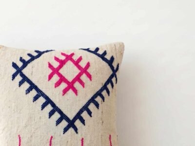 Berber Embroidered Cushion Cover in Cream and Indigo - Image 2