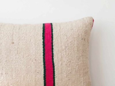 Moroccan Flatweave Throw Pillow in Ecru, Pink & Green - Image 2