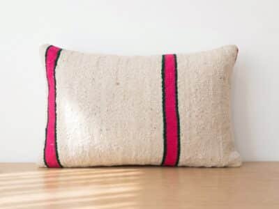 Moroccan Flatweave Throw Pillow in Ecru, Pink & Green - Image 1