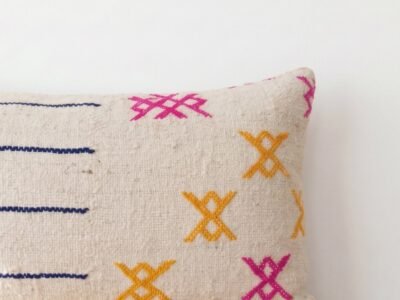 Moroccan Handwoven Lumbar Pillow with Tribal Embroidery - Image 2