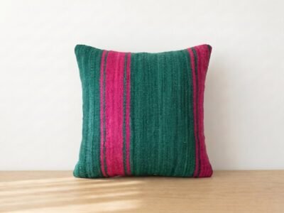 Handwoven Kilim Throw Pillow in Teal and Magenta - Image 1