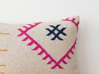 Handwoven Moroccan Lumbar Pillow with Tribal Embroidery - Image 2