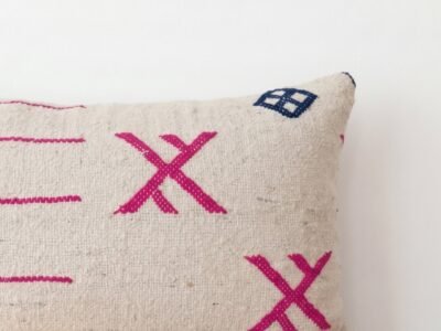 Handwoven Moroccan Lumbar Pillow with Fuchsia Embroidery - Image 2