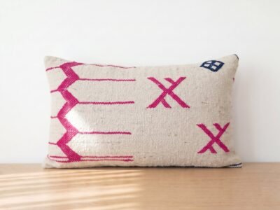 Handwoven Moroccan Lumbar Pillow with Fuchsia Embroidery - Image 1