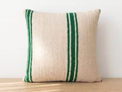 Handwoven Moroccan Stripe Throw Pillow in Natural Ecru - Image 1