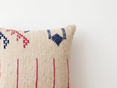 Handwoven Berber Embroidered Cushion in Cream and Navy - Image 2
