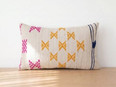 Handwoven Moroccan Lumbar Pillow in Geometric Kilim Embroidery - Image 1