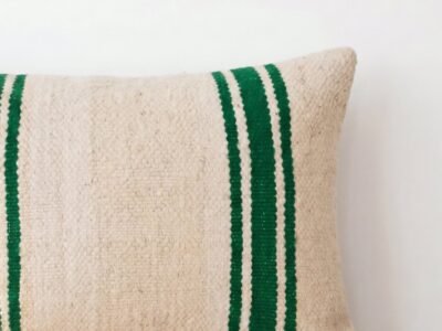 Berber Stripe Handwoven Cushion in Ecru and Green - Image 2