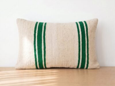Berber Stripe Handwoven Cushion in Ecru and Green - Image 1