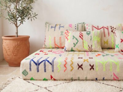 Colorful Kilim Floor Sofa – Handwoven Berber Symbols - Image 9
