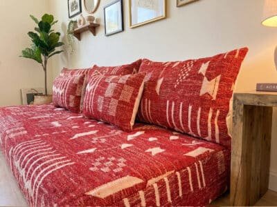 Deep Red Berber Kilim Sofa with Ivory Geometric Motifs - Image 6