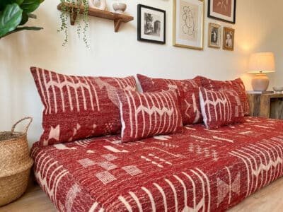 Deep Red Berber Kilim Sofa with Ivory Geometric Motifs - Image 5