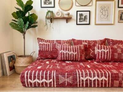 Deep Red Berber Kilim Sofa with Ivory Geometric Motifs - Image 2