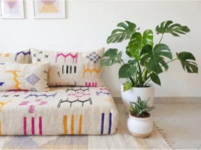 Ecru Flatweave Floor Sofa – Multicolor Berber Motifs - Image 8