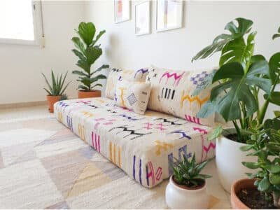 Ecru Flatweave Floor Sofa – Multicolor Berber Motifs - Image 7