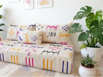Ecru Flatweave Floor Sofa – Multicolor Berber Motifs - Image 6
