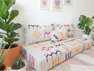 Ecru Flatweave Floor Sofa – Multicolor Berber Motifs - Image 4