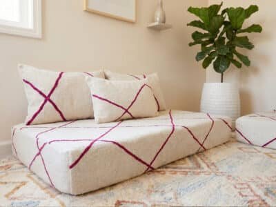 Two Fuchsia Diamond Berber Floor Sofas in Ivory Handwoven Wool - Image 7
