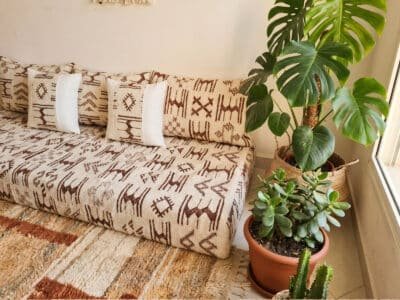 Ivory Azilal Floor Sofa – Wool Pile, Brown Berber Motifs - Image 3