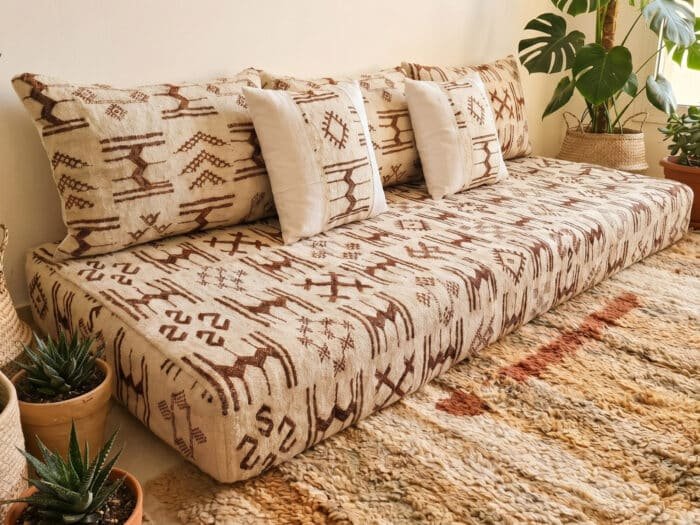 Ivory Azilal floor sofa set with 3 back pillows and 2 white accent pillows – Asala Living