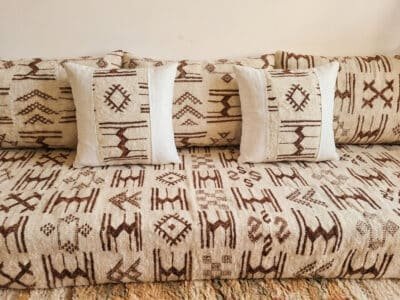 Ivory Azilal Floor Sofa – Wool Pile, Brown Berber Motifs - Image 6