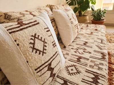 Ivory Azilal Floor Sofa – Wool Pile, Brown Berber Motifs - Image 5