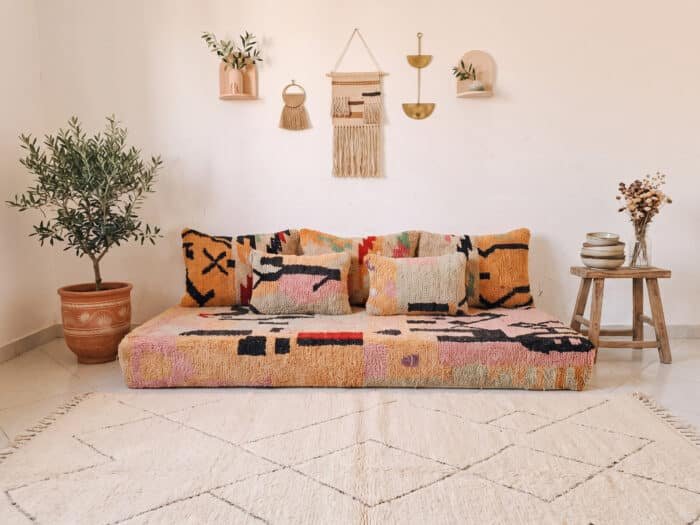 Moroccan Boujaad Floor Cushion Set in Warm Peach