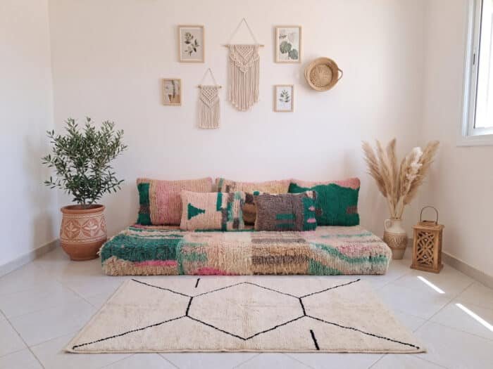 Boujaad Floor Sofa Set with Matching Moroccan Rug Pillows