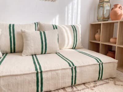 Moroccan Floor Salon Set with Green Stripe Handwoven Cushions - Image 2