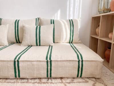 Moroccan Floor Salon Set with Green Stripe Handwoven Cushions - Image 6