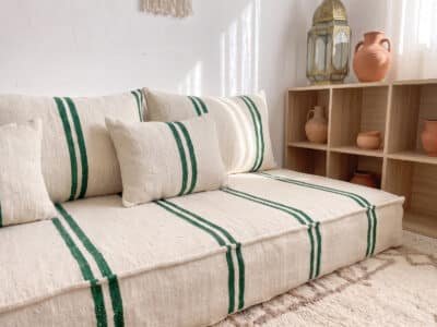Moroccan Floor Salon Set with Green Stripe Handwoven Cushions - Image 5