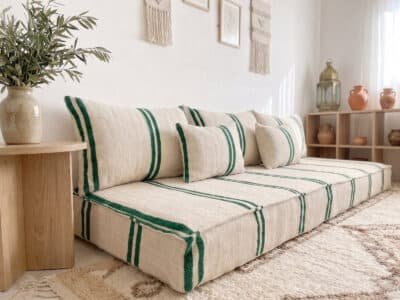 Moroccan Floor Salon Set with Green Stripe Handwoven Cushions - Image 4