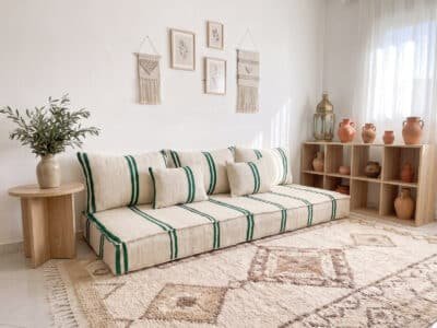 Moroccan Floor Salon Set with Green Stripe Handwoven Cushions - Image 3