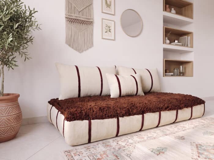 Moroccan Wool Floor Sofa Set in Cream and Brown
